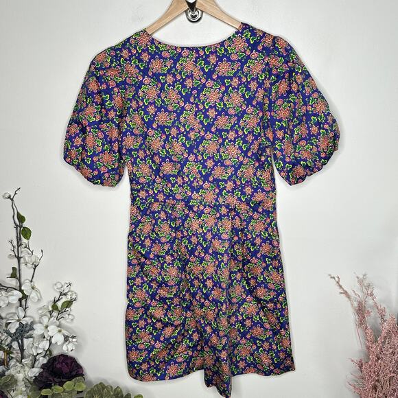 BODEN Ella Puff Sleeve Dress in Atlantic Ocean Wild Blooms Floral Sz 8 Reg {D42} - Picture 3 of 5